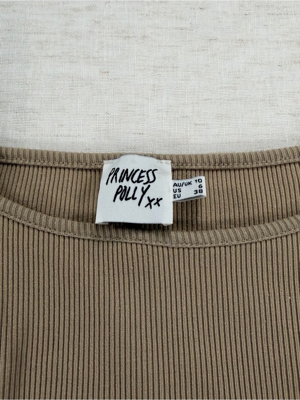 Princess Polly Beige Solid Ribbed Knit Round Neck Sleeveless Tank Top 6 - Picture 2 of 5